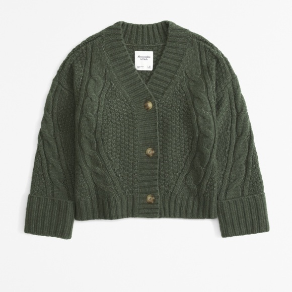 Abercrombie & Fitch Sweaters - Abercrombie & Fitch Olive Green Cable Knit Button Cardigan